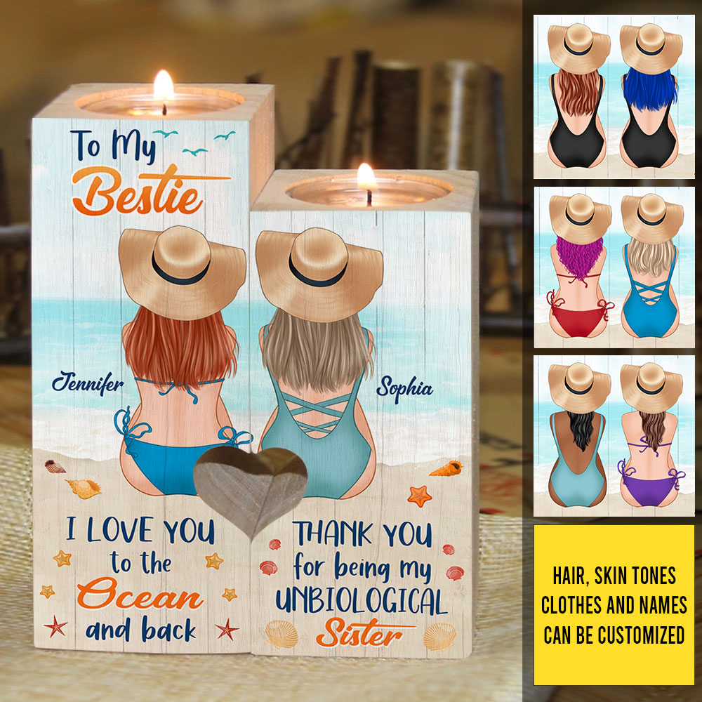 I Love You To The Ocean And Back Thank You For Being My Unbiological Sister - Personalized Candle Holder.