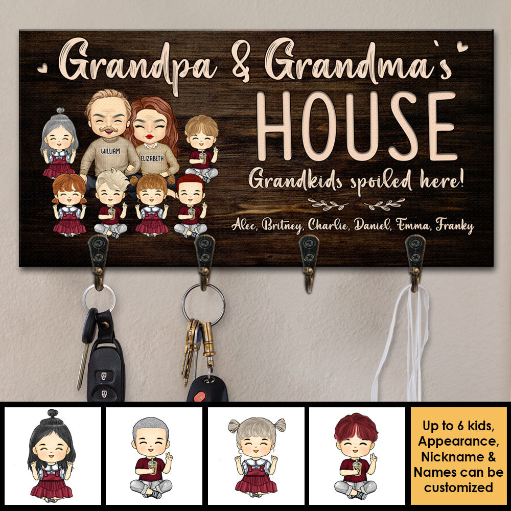 Maison de grand-père et grand-mère - Petits-enfants gâtés ici - Porte-clés personnalisé, porte-clés - Cadeau pour couples, mari et femme