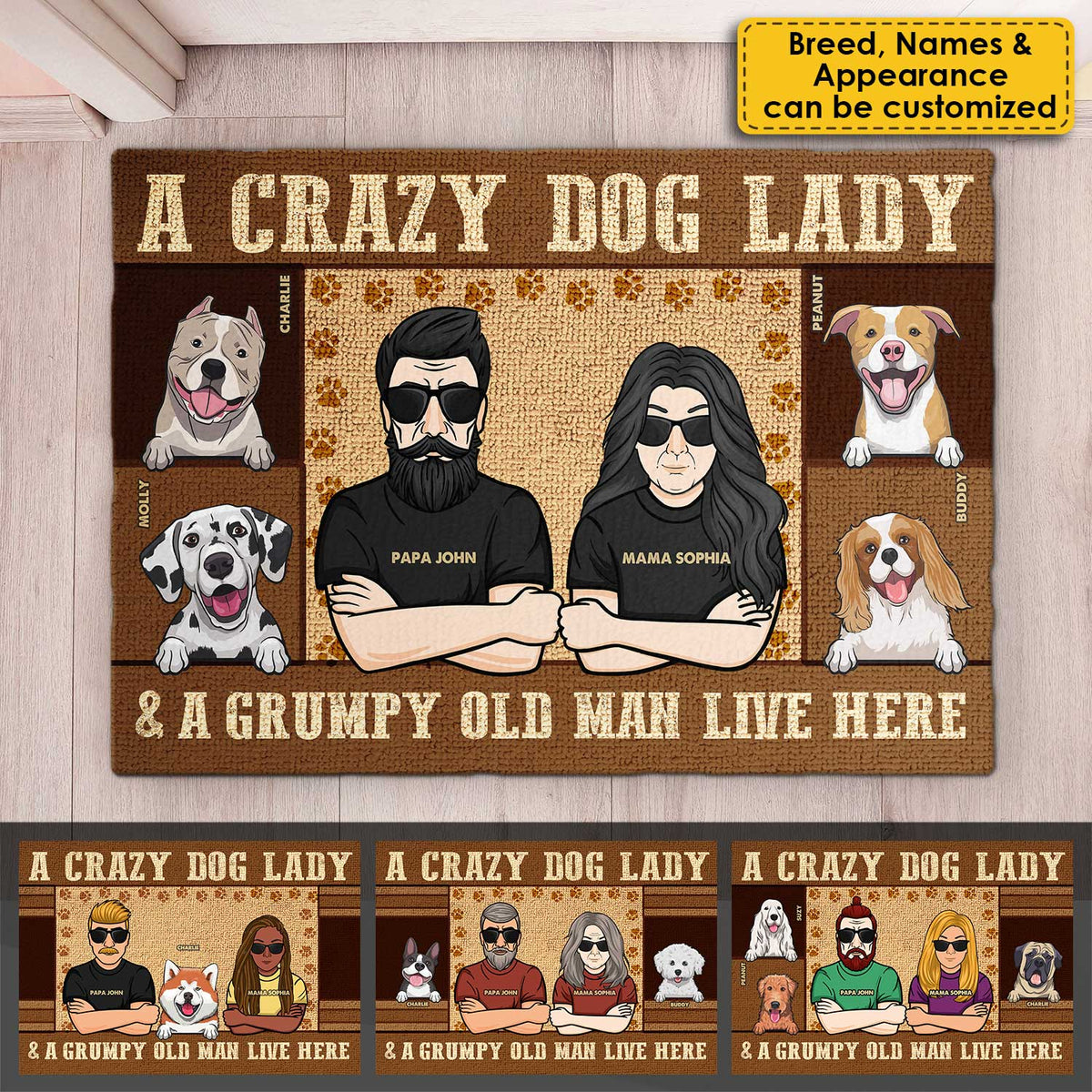 Une folle aux chiens - Tapis décoratif personnalisé - Cadeau pour les amoureux des animaux