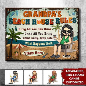 Règles de la maison de plage de grand-père - Cadeau pour papa, grand-père - Plaque en métal personnalisée