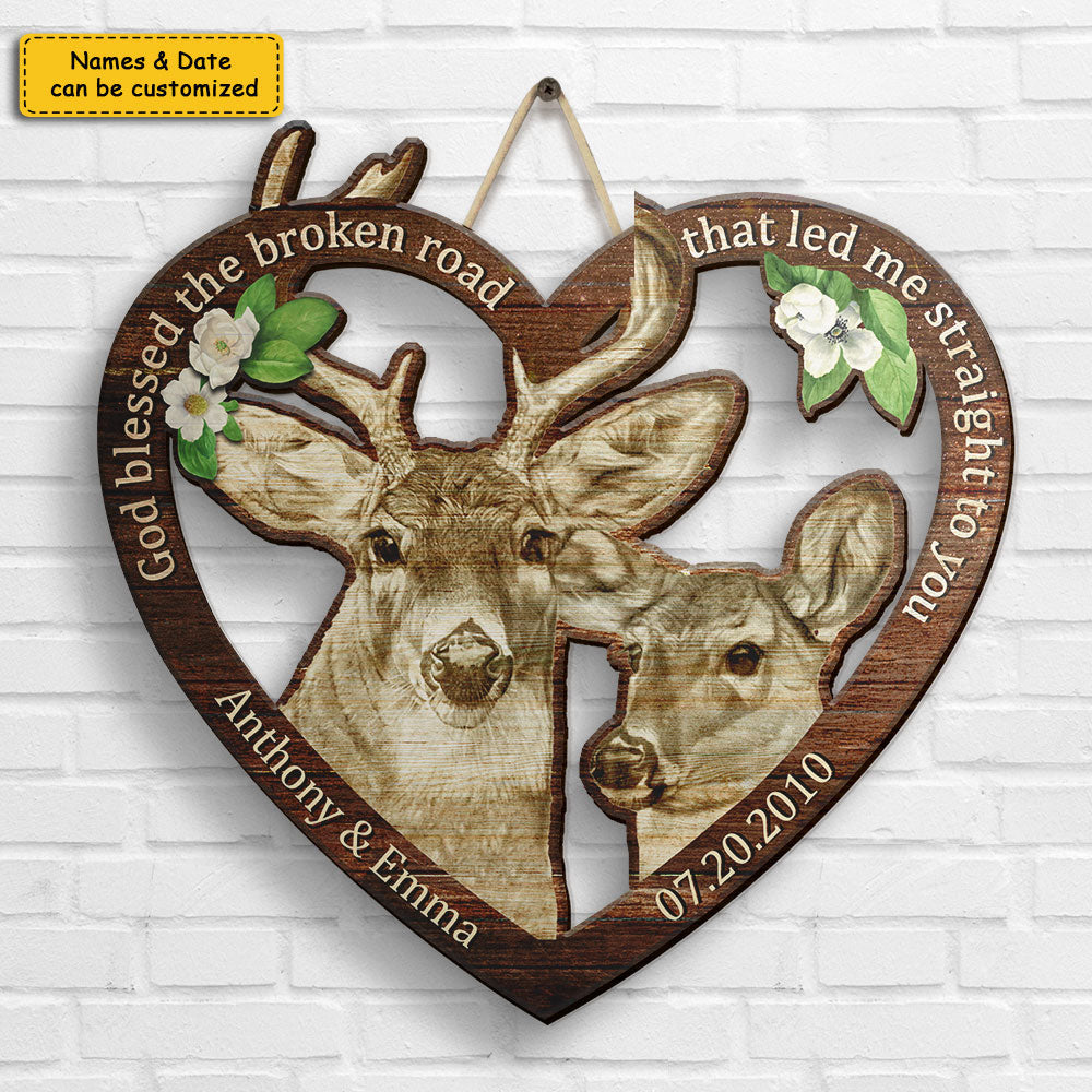 Couple Buck &amp; Doe de notre premier baiser - Panneau en bois personnalisé - Cadeau pour couples, mari et femme