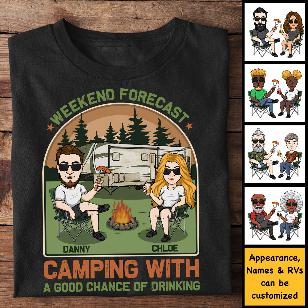 Camping avec de bonnes chances de boire - T-shirt unisexe personnalisé, sweat à capuche, sweat-shirt - Cadeau pour couple, mari, femme, anniversaire, fiançailles, mariage, mariage, cadeau de camping