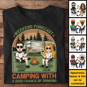 Camping avec de bonnes chances de boire - T-shirt unisexe personnalisé, sweat à capuche, sweat-shirt - Cadeau pour couple, mari, femme, anniversaire, fiançailles, mariage, mariage, cadeau de camping