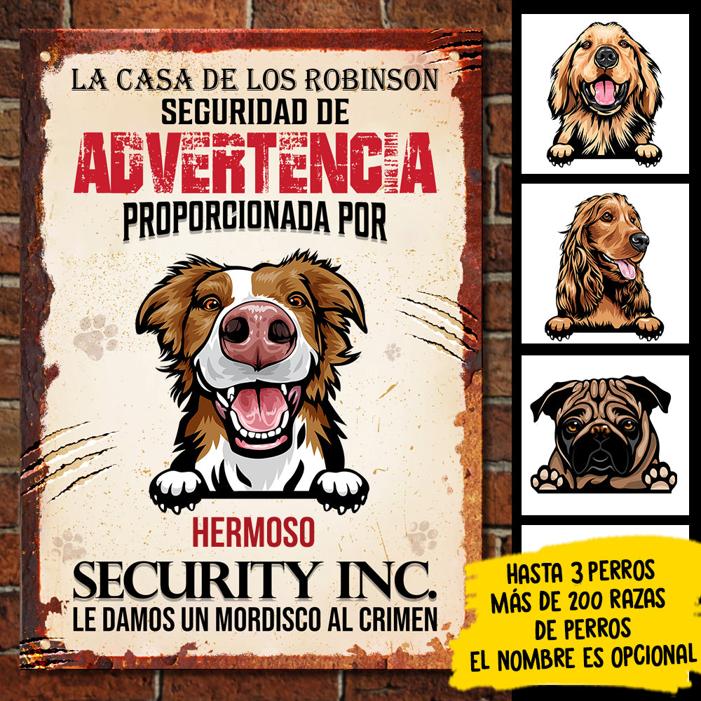 Le damos un mordisco al crimen Spanish - Funny Personalized Dog Metal Sign.