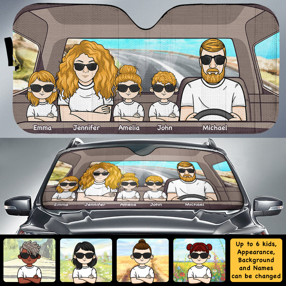 Happy Family Trip - Personalized Auto Sunshade - Gift For Couples, Husband Wife