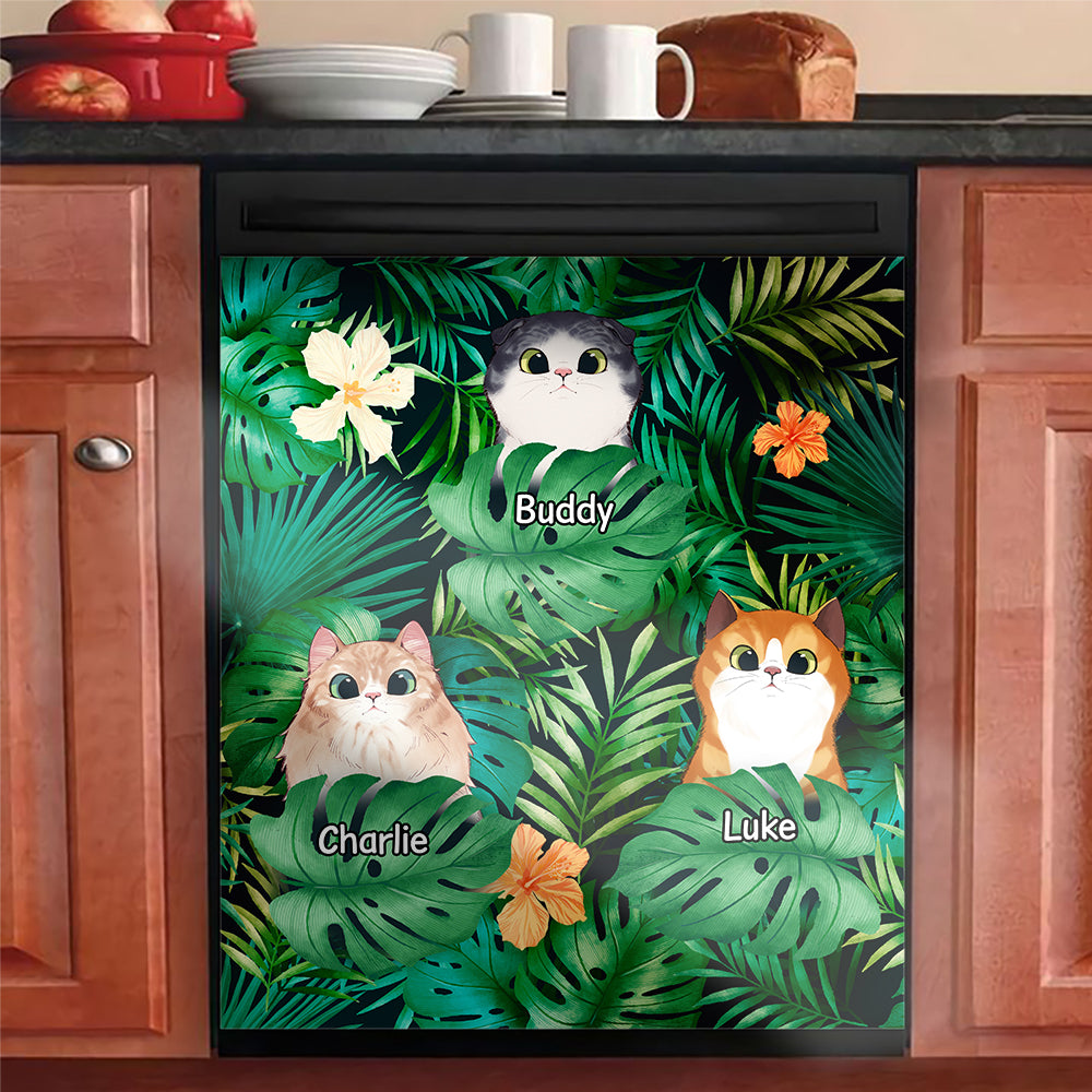 Cats In Tropical Garden - Personalized Dishwasher Cover.