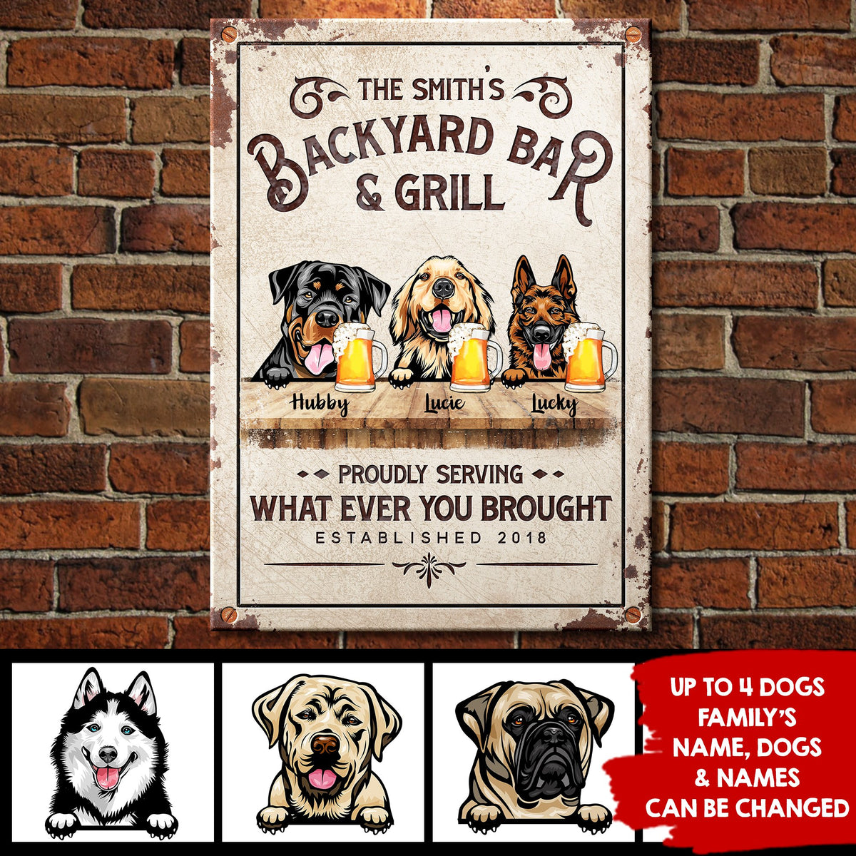Backyard Bar & Grill - Funny Personalized Dog Metal Sign (WW).