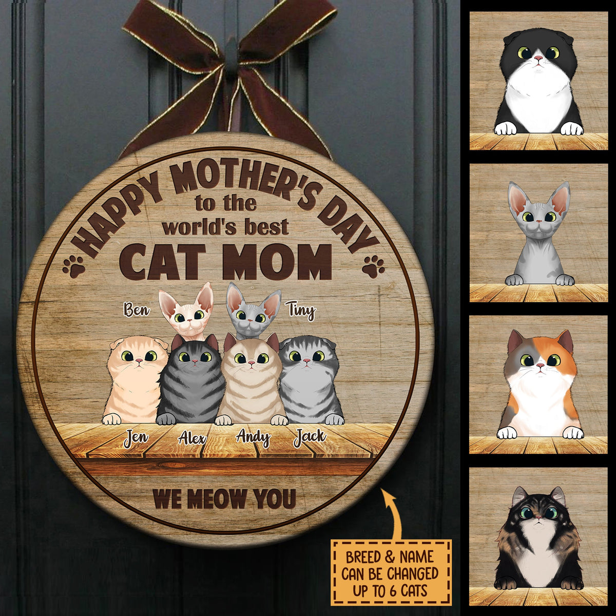 Happy Mother's Day To The Best Cat Mom - Funny Personalized Cat Door Sign.