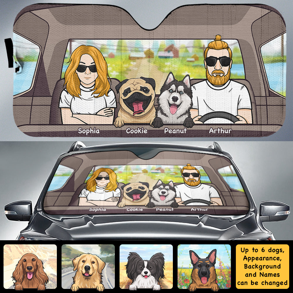Road trip avec chiens - Pare-soleil auto personnalisé - Cadeau pour couple, mari et femme
