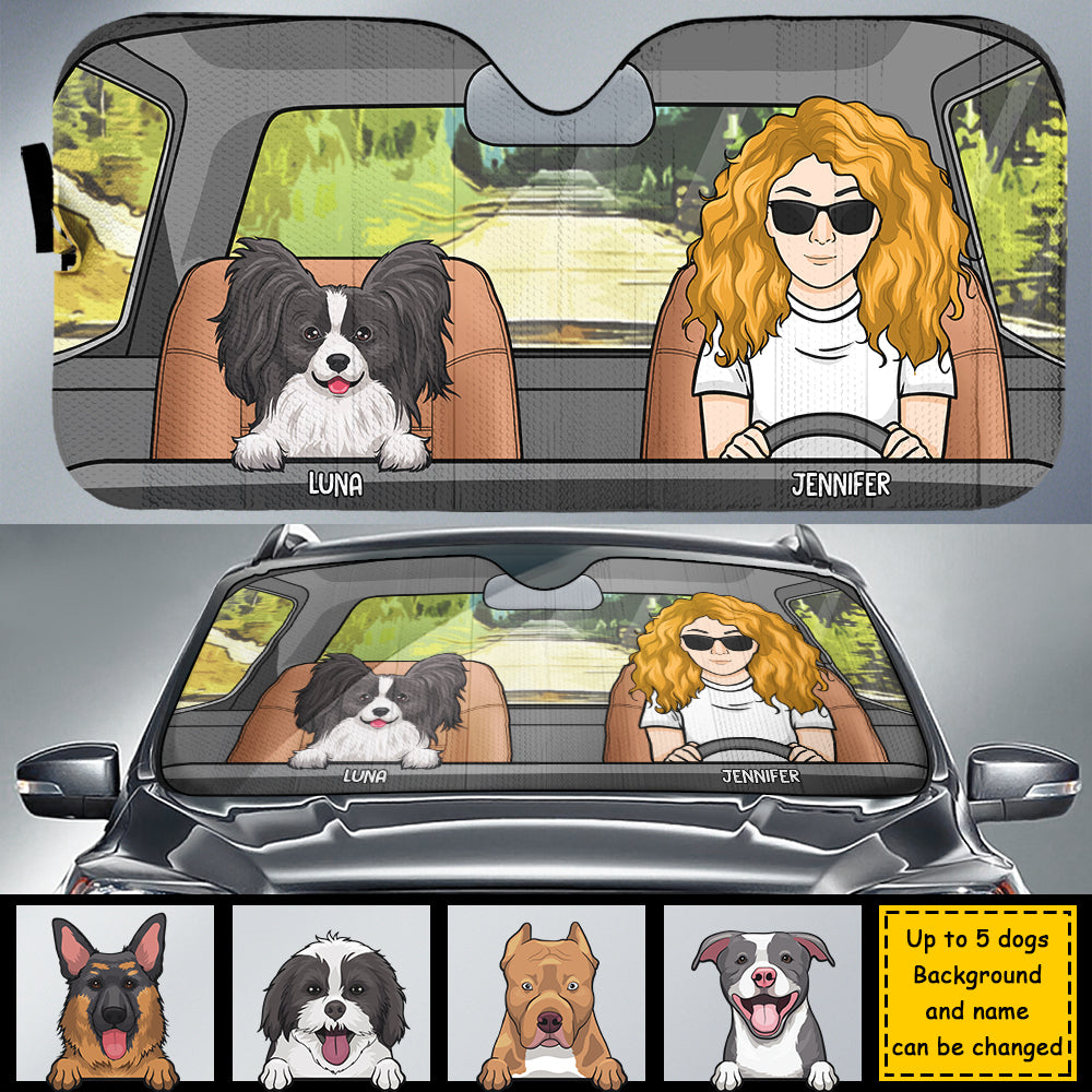 Car Protection With Fur Babies - Personalized Dog Auto Sun Shade.