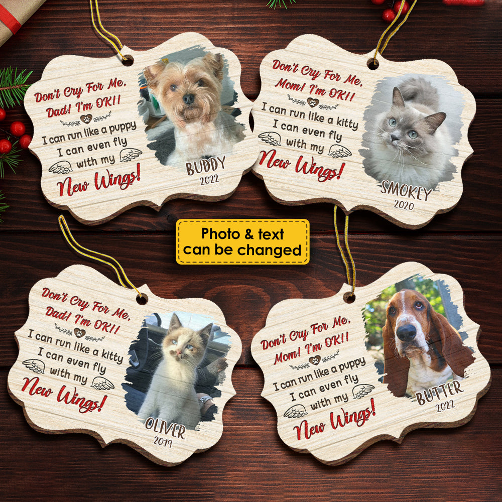 Ne pleure pas pour moi ! Téléchargez une photo d'animal de compagnie ! Décoration de Noël en bois personnalisée en forme de Benelux.