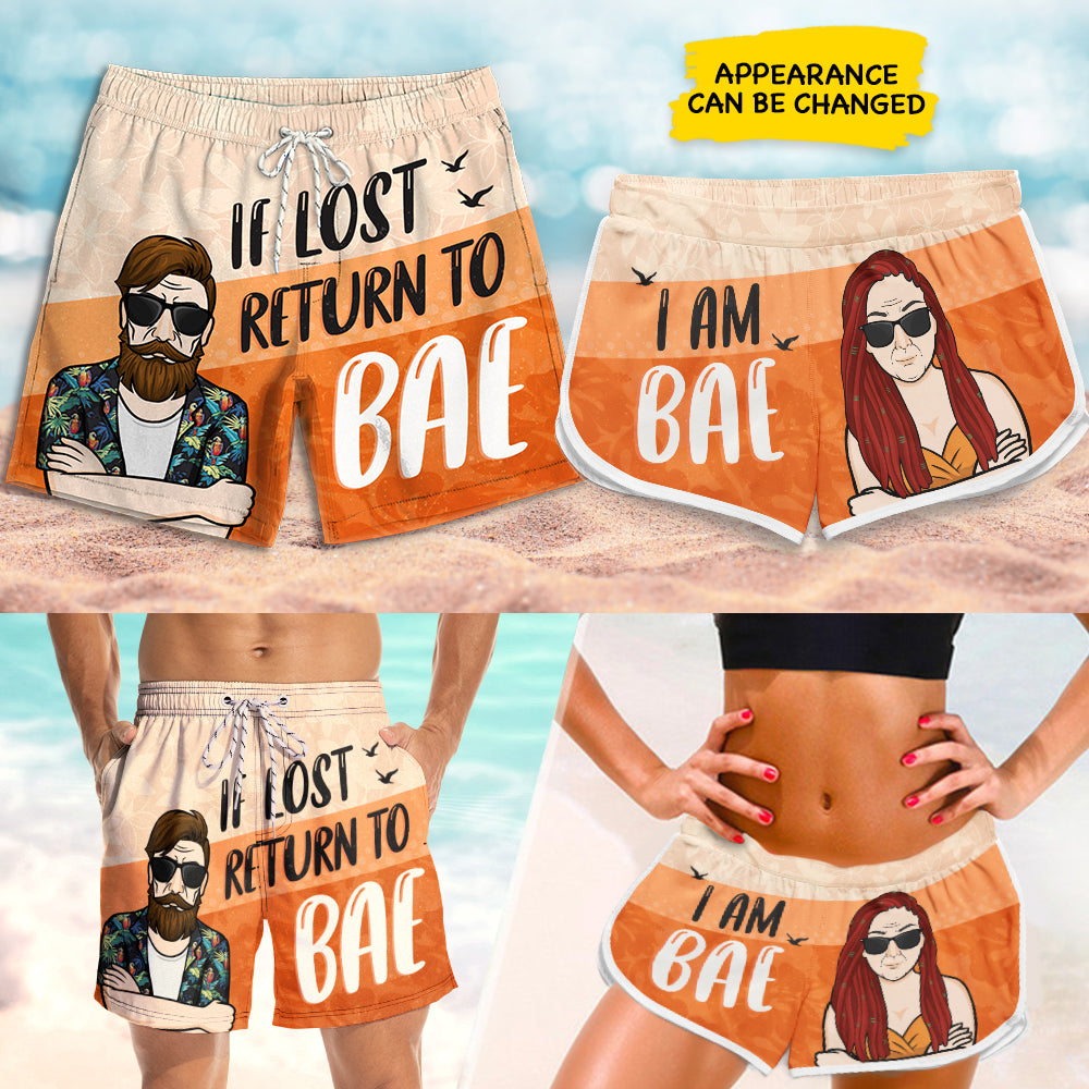 Si tu es perdu, reviens voir ton chéri ! Short de plage personnalisé pour couple ! Cadeau pour couple, mari et femme