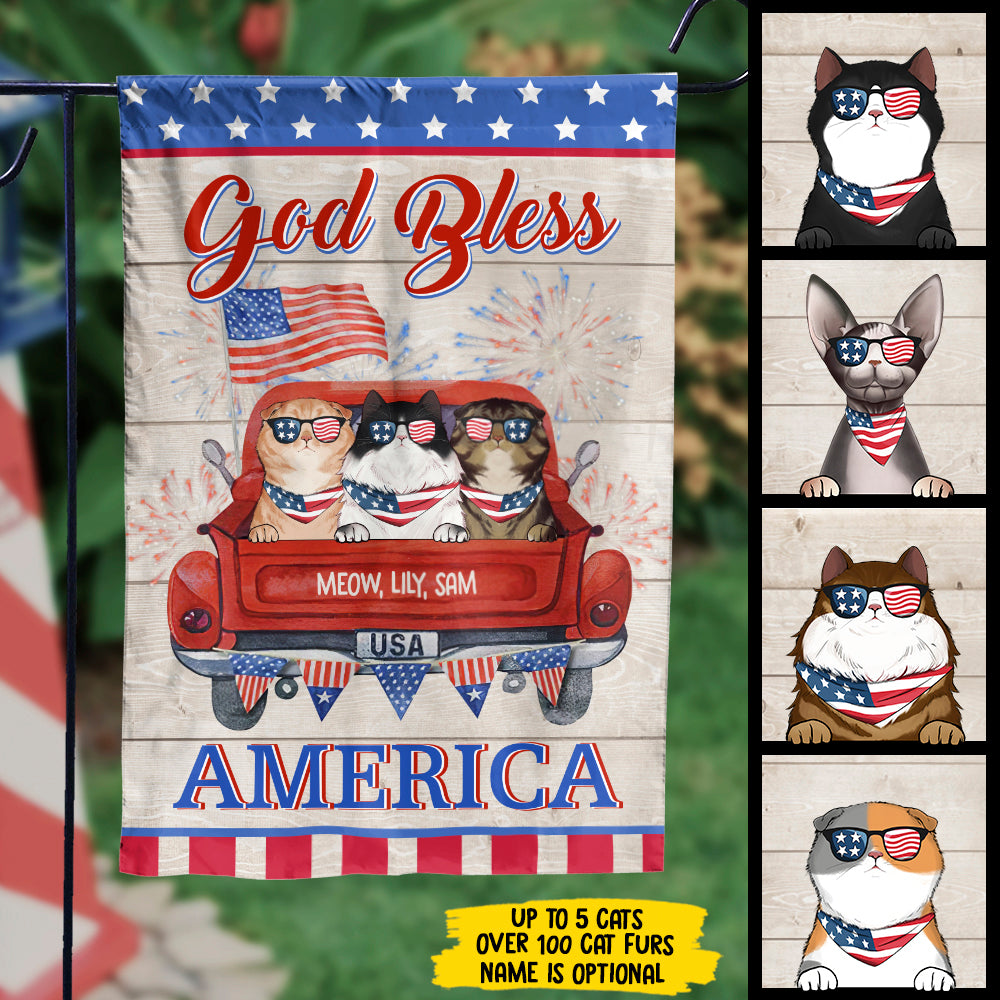 God Bless America - 4th Of July Decoration - Personalized Cat Flag.
