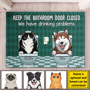 Gardez la porte de la salle de bain fermée - Tapis décoratif personnalisé - Cadeau pour les amoureux des animaux, les propriétaires d'animaux, cadeau pour animaux