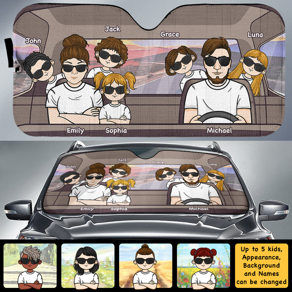 Joyeux voyage en famille - Pare-soleil de voiture personnalisé - Cadeau pour couple, mari et femme