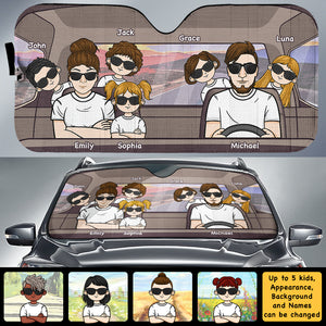Joyeux voyage en famille - Pare-soleil de voiture personnalisé - Cadeau pour couple, mari et femme