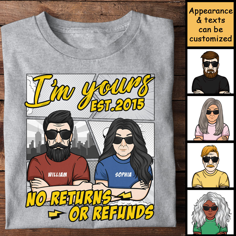 Je suis à toi, sans remboursement, style bande dessinée - Cadeau pour couple, mari et femme - T-shirt unisexe personnalisé
