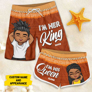 Je suis son roi - Short de plage personnalisé pour couple - Cadeau pour couple, mari et femme