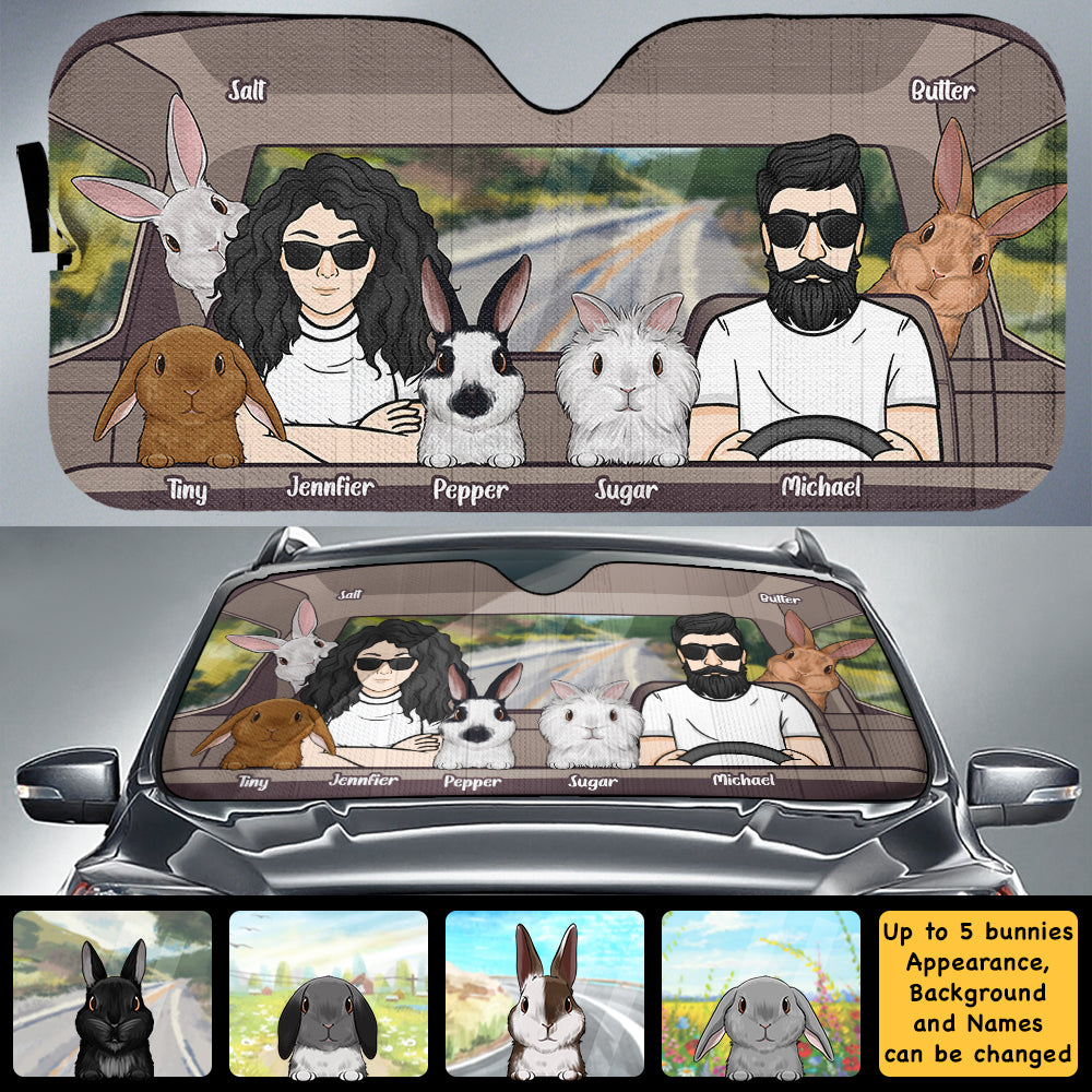 Voyager avec des lapins - Pare-soleil de voiture personnalisé - Cadeau pour couple, mari et femme