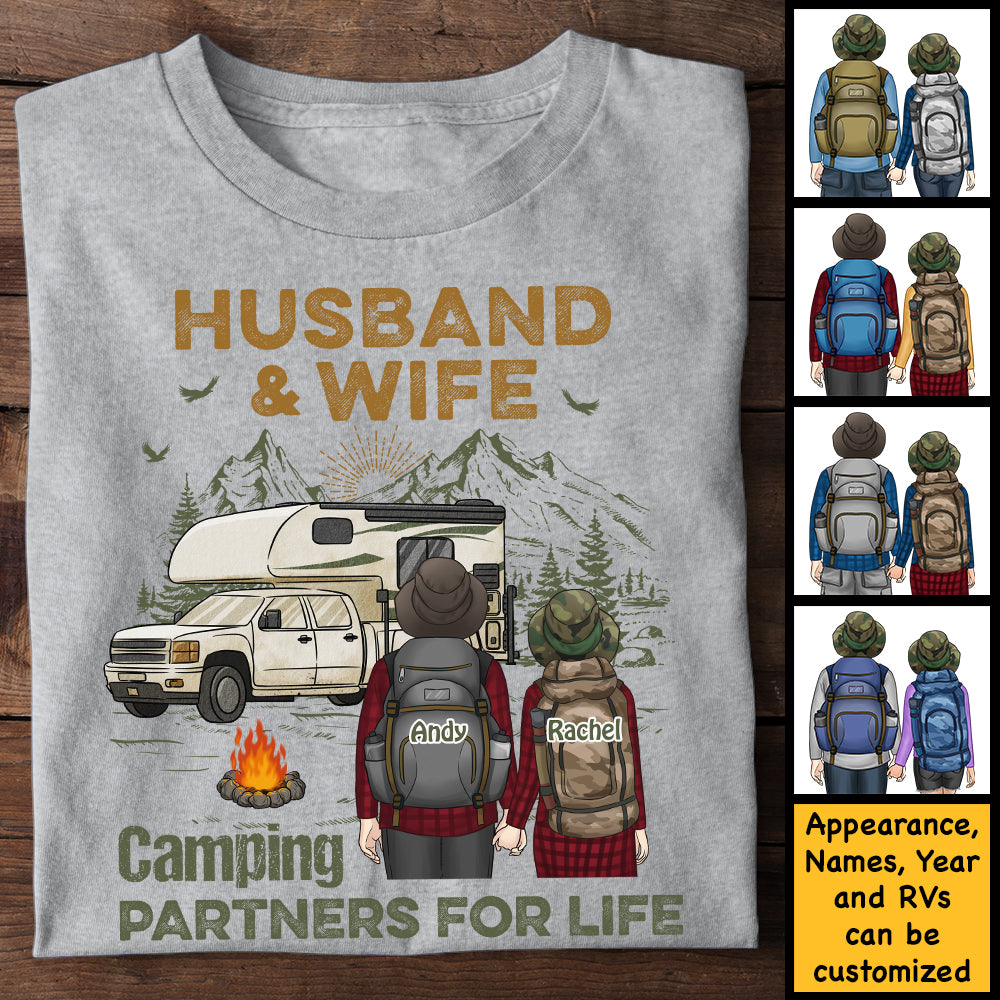 Partenaires de camping pour la vie - T-shirt unisexe personnalisé, sweat à capuche, sweat-shirt - Cadeau pour couple, mari et femme, anniversaire, fiançailles, mariage, mariage, cadeau de camping