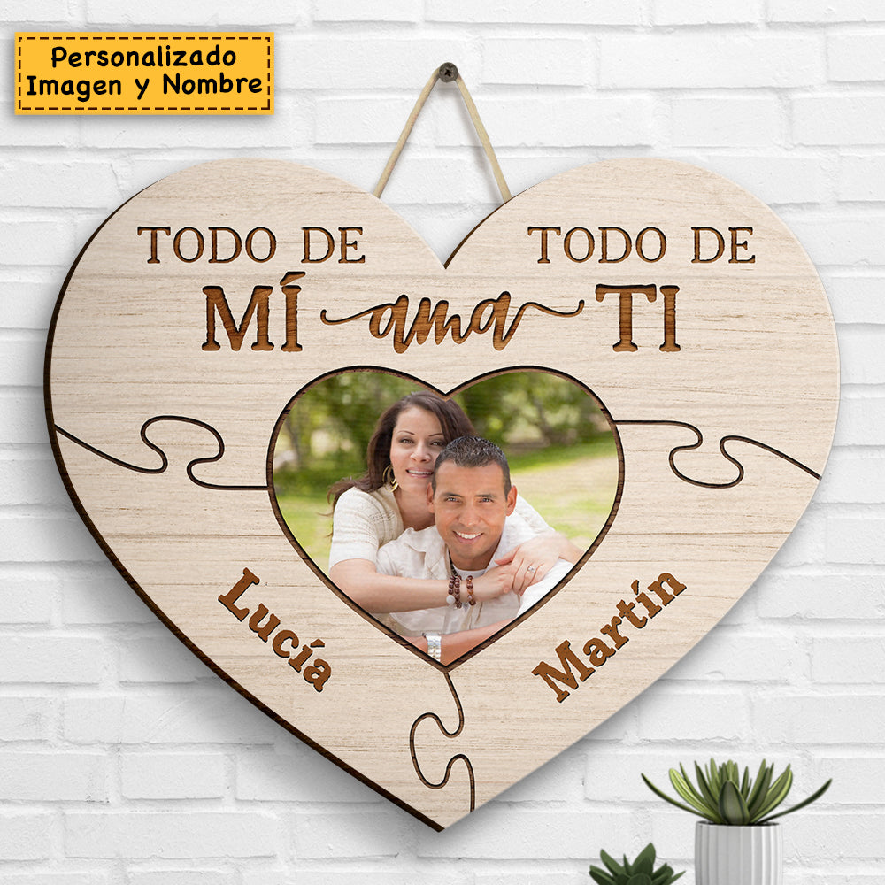Tout mon amour, tout mon cœur - Télécharger une image, cadeau pour couple, mari et femme - Panneau en bois personnalisé (espagnol)