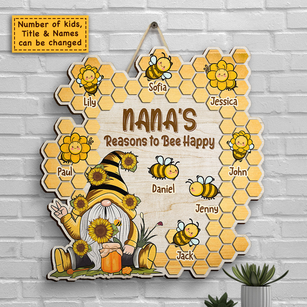 Grandma Bee Happy - Panneau en bois personnalisé - Cadeau pour grand-mère et grands-parents