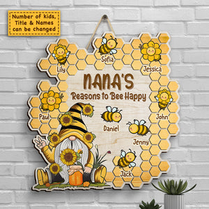 Grandma Bee Happy - Panneau en bois personnalisé - Cadeau pour grand-mère et grands-parents