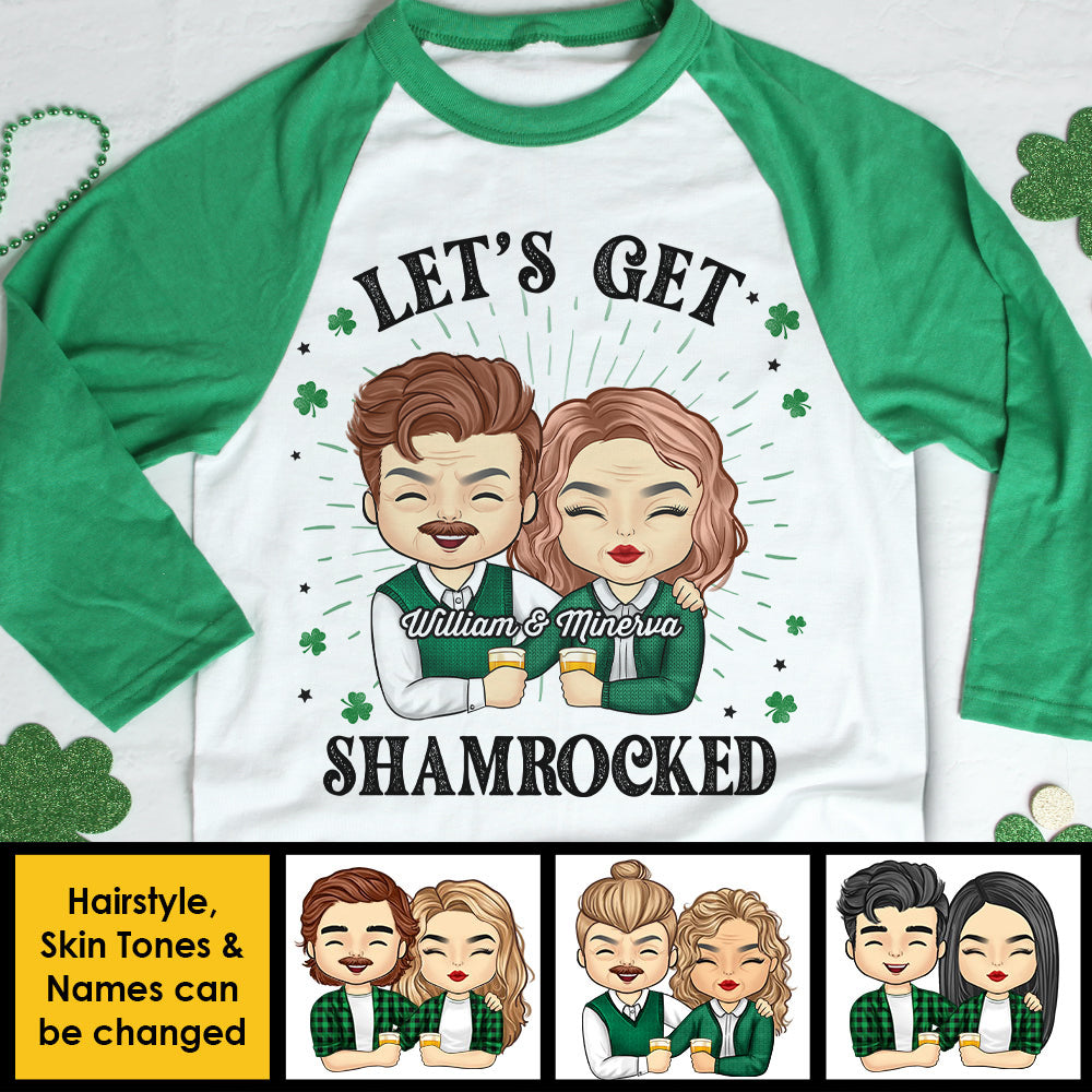 Let's Get Shamrocked - Gift For Couples, Husband Wife, Personalized St. Patrick's Day Unisex Raglan Shirt.