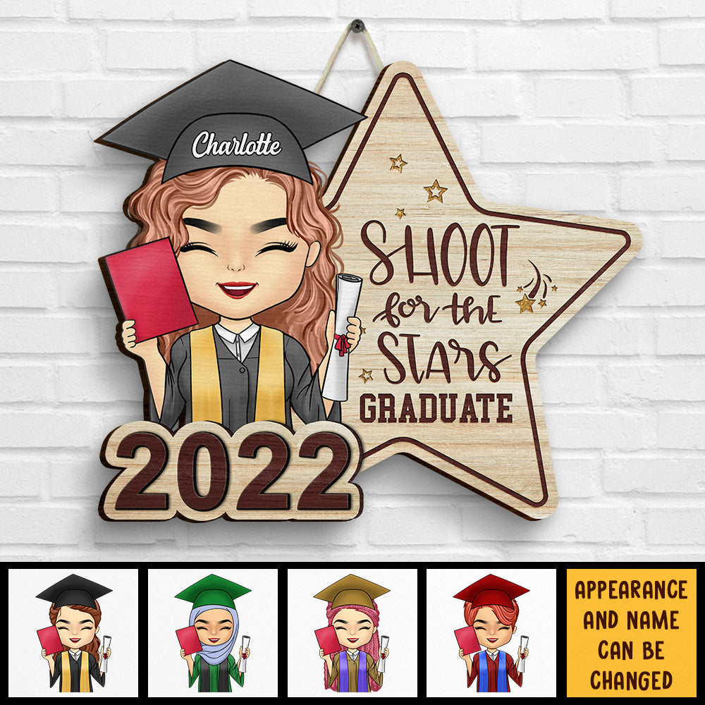 Panneau en bois personnalisé « Shoot For The Stars » pour diplômé