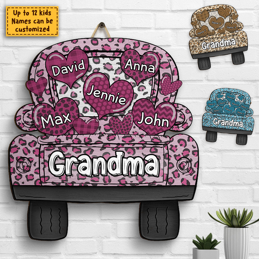Grandma Truck Loading Heart - Gift For Mom, Grandma - Personalized Shaped Wood Sign.