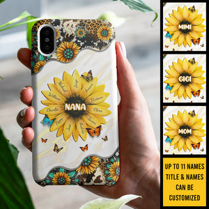 Nana Grandma Mom Kids Family Sunflower - Cadeau pour maman, grand-mère - Coque de téléphone personnalisée