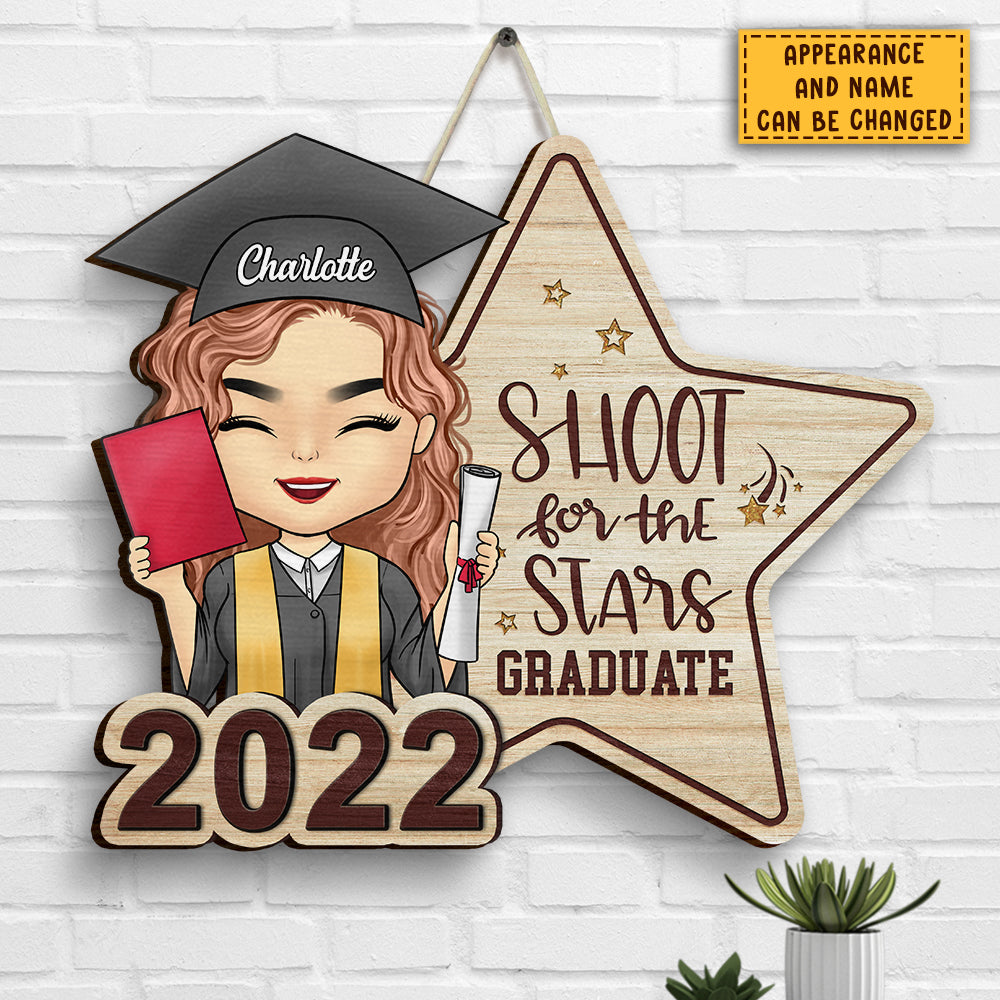 Panneau en bois personnalisé « Shoot For The Stars » pour diplômé