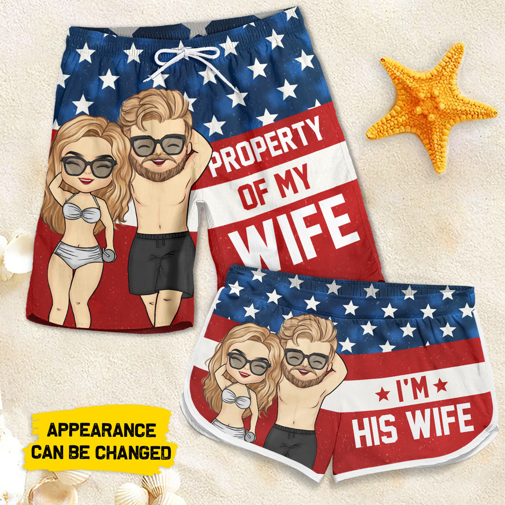 Propriété de ma femme - Short de plage personnalisé pour couple - Cadeau pour couple, mari et femme