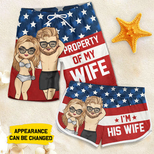 Propriété de ma femme - Short de plage personnalisé pour couple - Cadeau pour couple, mari et femme