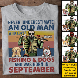 Un vieil homme aime la pêche et les chiens - T-shirt unisexe personnalisé, sweat à capuche - Cadeau pour papa ou grand-père pêcheur