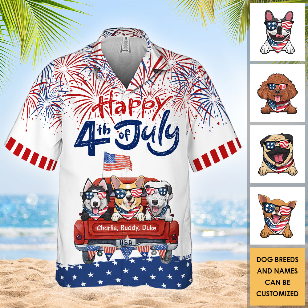 Joyeux 4 juillet ensemble ! T-shirt hawaïen personnalisé ! Cadeau pour papa, cadeau pour amoureux des animaux