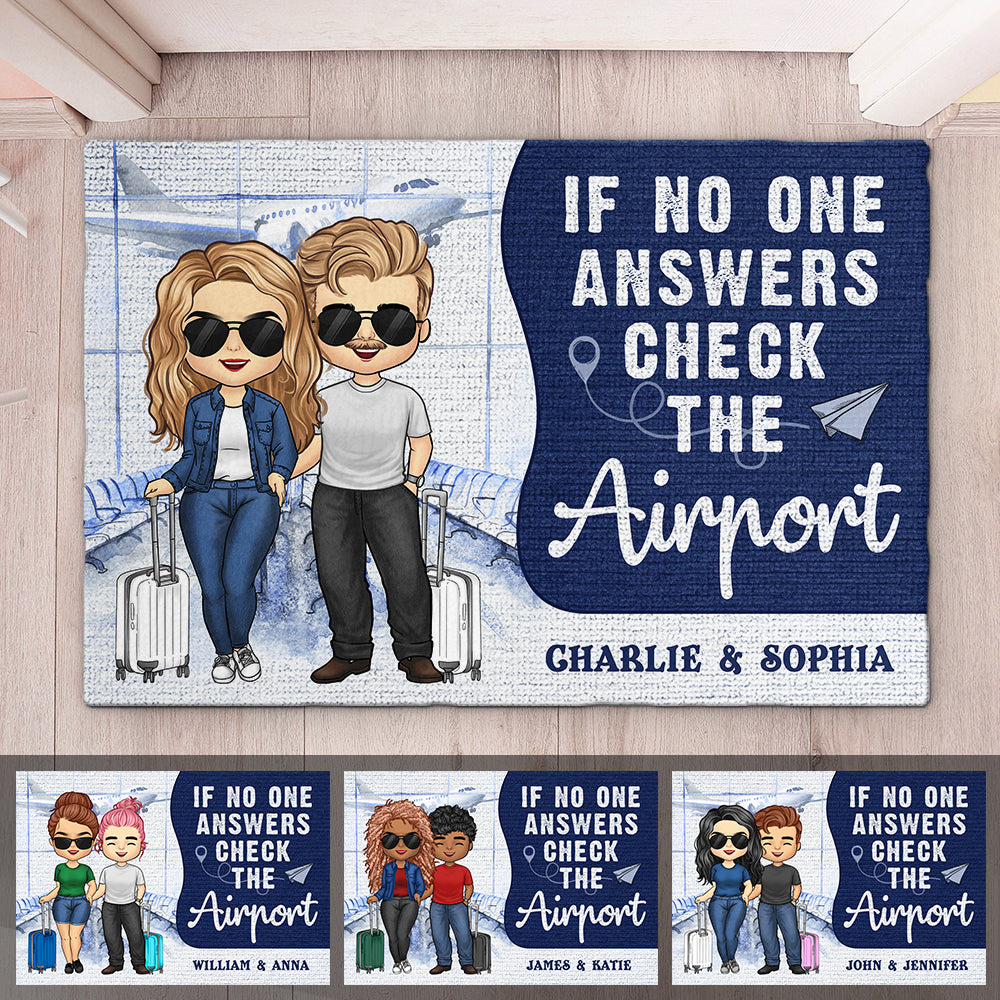 Si personne ne répond, vérifiez l'aéroport - Tapis décoratif personnalisé - Cadeau pour couple, mari et femme