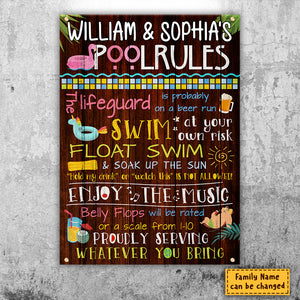 Règles de la piscine familiale - Plaque métallique personnalisée - Cadeau pour couple, mari et femme