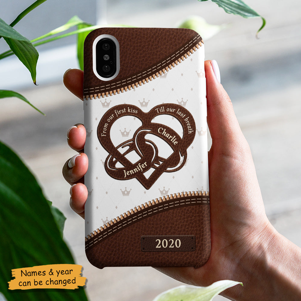 De notre premier baiser jusqu'à notre dernier souffle - Cadeau pour couple, mari et femme - Coque de téléphone personnalisée