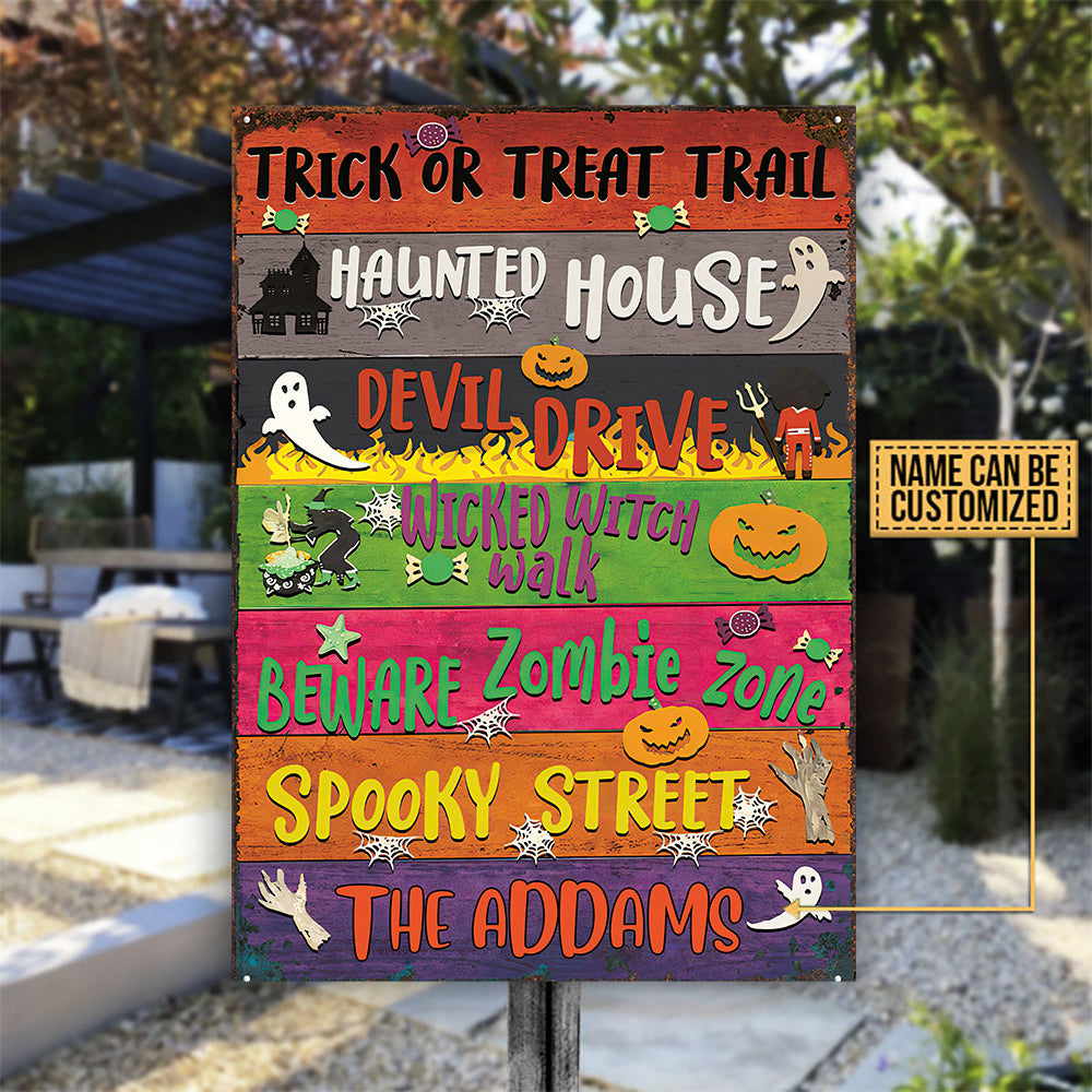 Trick Or Treat Trail - Personalized Metal Sign.