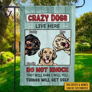 Ne frappez pas, ils aboieront et je crierai - Drapeau personnalisé pour chien - Cadeau pour propriétaires d'animaux, amoureux des animaux