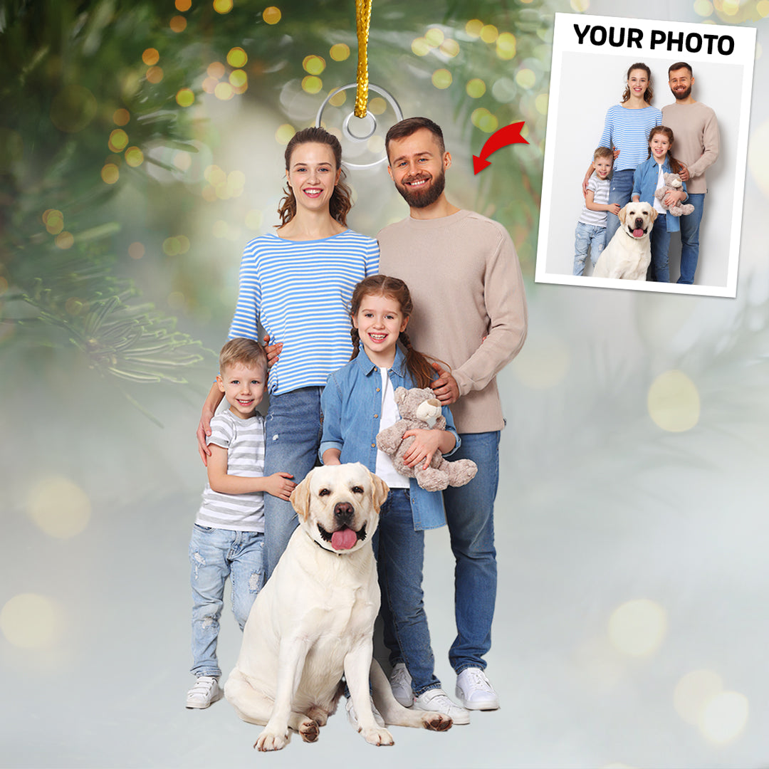 Photo personnalisée de carlins et de bisous pour Noël - Décoration personnalisée pour chien et chat - Acrylique en forme personnalisée - Cadeau de Noël pour propriétaires et amoureux des animaux