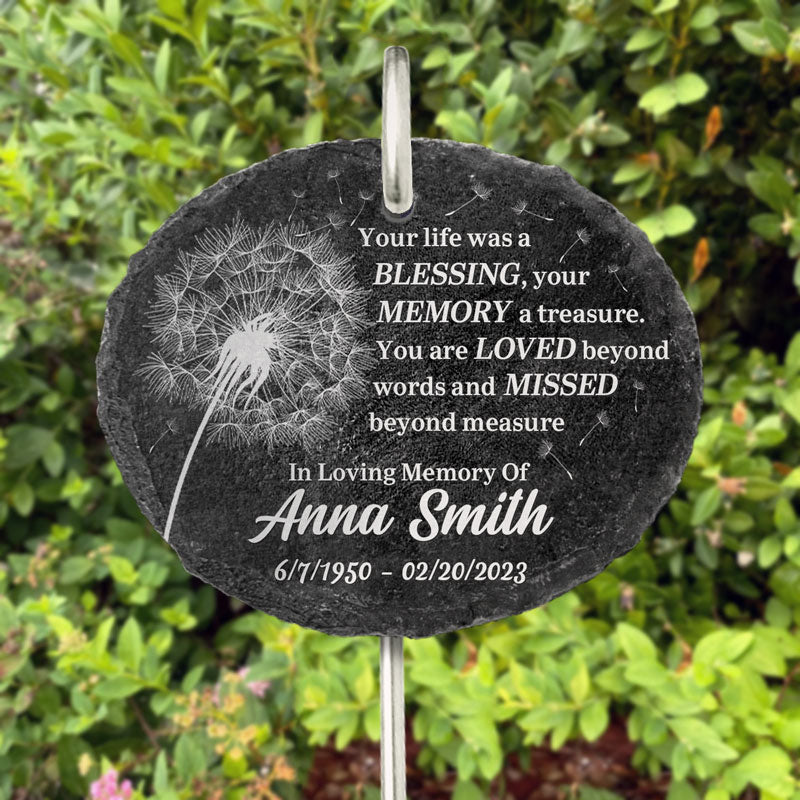 Merci pour votre vie bénie - Ardoise et crochet de jardin commémoratif personnalisés - Cadeau de condoléances pour les membres de la famille