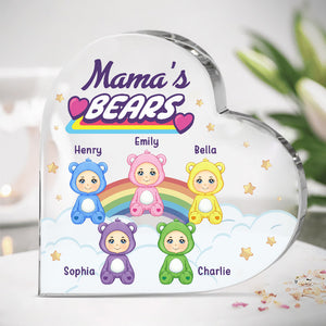 Adorables Bisounours - Plaque acrylique personnalisée en forme de cœur pour la famille - Cadeau d'anniversaire pour maman et grand-mère