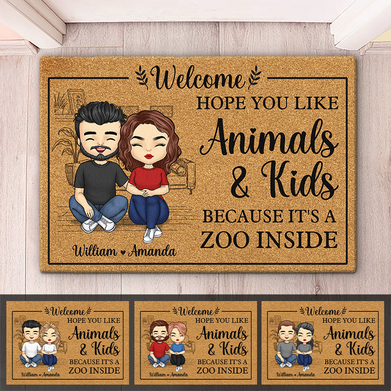 Hope You Like, It's A Zoo Inside - Couple Personalized Custom Decorative Mat - Gift For Husband Wife