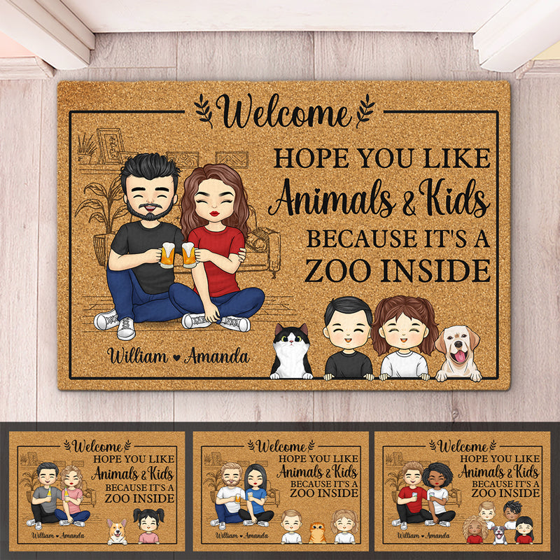 J'espère que vous aimez « Parce que c'est un zoo à l'intérieur » - Tapis décoratif personnalisé pour la famille - Cadeau pour les membres de la famille