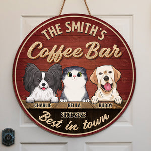 Le meilleur bar à café de la ville - Panneau en bois personnalisé pour décoration d'intérieur, motif chien et chat - Cadeau de pendaison de crémaillère pour propriétaires et amoureux des animaux