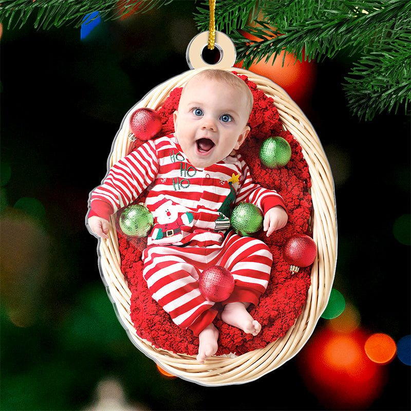 Photo personnalisée Bienvenue au monde Bébé - Ornement personnalisé familial personnalisé - Forme personnalisée en acrylique - Cadeau de Noël pour bébé, enfants, nouveau-né