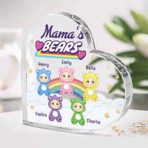 Adorables Bisounours - Plaque acrylique personnalisée en forme de cœur pour la famille - Cadeau d'anniversaire pour maman et grand-mère