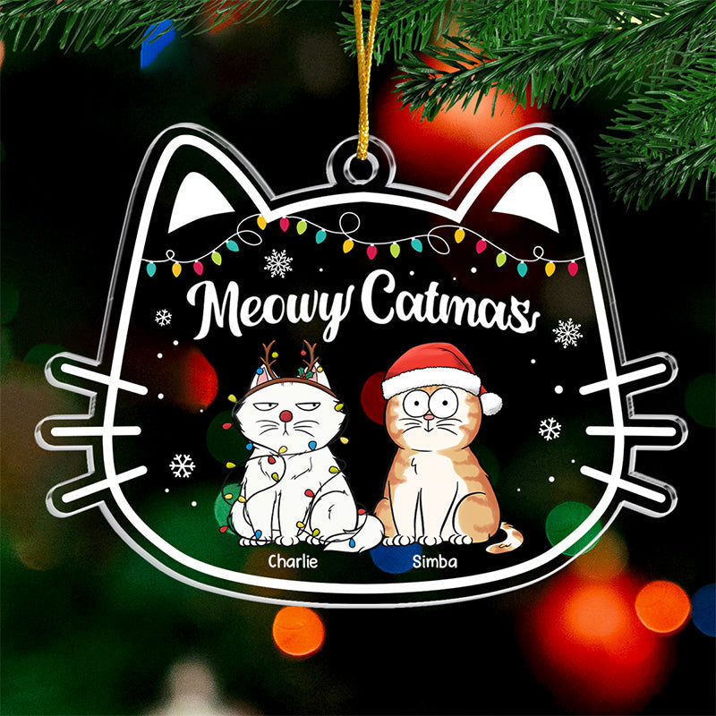 Meowy Catmas - Décoration de chat personnalisée en acrylique - Cadeau de Noël pour les propriétaires et les amoureux des animaux